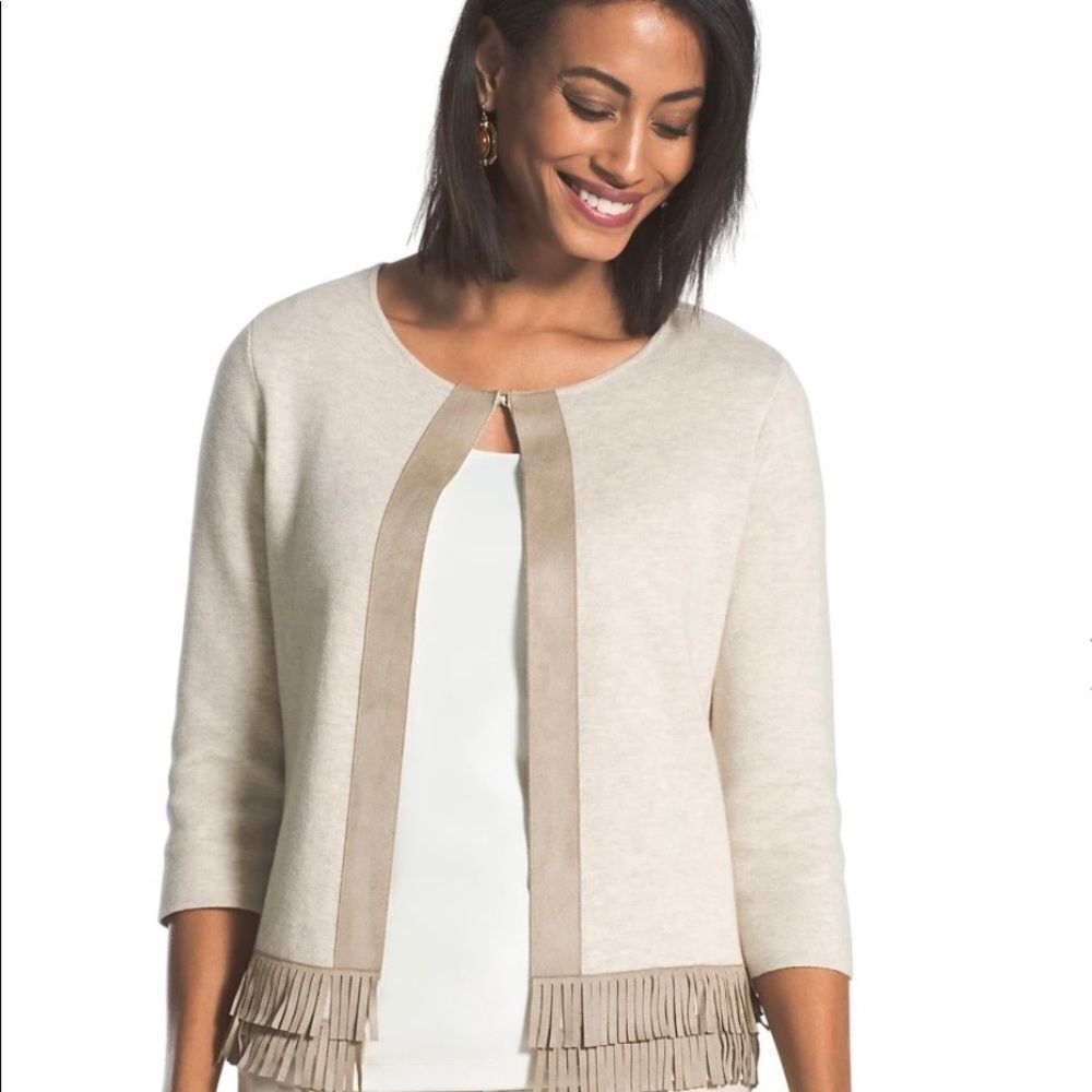 Chico’s Malika Fringe Cardigan Sweater Flyaway Front Cream Neutral XL (3)